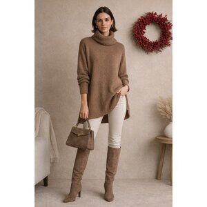 Quiet Luxury Monochrome Oversized Turtleneck Sweater Tunic MEDIUM Brown Taupe